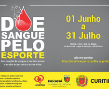 A Secretaria de Estado da Saúde, por meio do Hemepar (Centro de Hematologia e Hemoterapia do Paraná) em parceria com a Secretaria Municipal do Esporte, Lazer e Juventude de Curitiba, lança nesta terça-feira (01), a Campanha “Doe Sangue Pelo Esporte”. A iniciativa, além de aumentar o número de cadastros de doadores de medula óssea é sensibilizar e incentivar a doação de sangue. - Foto/Arte: SESA