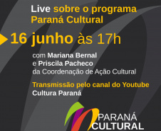 A Coordenação de Ação Social (CAC) da Superintendência-Geral da Cultura promove na quarta-feira (16), a partir das 17 horas, uma live sobre o programa de fomento Paraná Cultural. Estarão ao vivo no canal do YouTube Cultura Paraná Mariana Bernal e Priscila Pacheco, respectivamente coordenadora e técnica da CAC. A transmissão terá a abertura da superintendente-geral da Cultura, Luciana Casagrande Pereira.  -  Foto: Rita de Cassia Solieri Brandt Braga