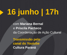 A Coordenação de Ação Social (CAC) da Superintendência-Geral da Cultura promove na quarta-feira (16), a partir das 17 horas, uma live sobre o programa de fomento Paraná Cultural. Estarão ao vivo no canal do YouTube Cultura Paraná Mariana Bernal e Priscila Pacheco, respectivamente coordenadora e técnica da CAC. A transmissão terá a abertura da superintendente-geral da Cultura, Luciana Casagrande Pereira.  -  Foto: Rita de Cassia Solieri Brandt Braga