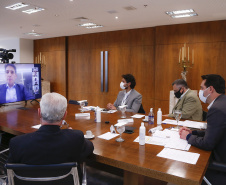 O governador Carlos Massa Ratinho Junior se reuniu nesta segunda-feira (21), por videoconferência, com a diretoria do Banco Mundial (BIRD) para alinhar as etapas de contratação de uma linha de crédito no valor de US$ 130 milhões (R$ 654 milhões na cotação atual). Foto: Jonathan Campos/AEN