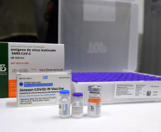O Governo do Estado recebeu 439.340 vacinas contra a Covid-19 na tarde desta quinta-feira. Este é o primeiro lote com vacinas do braço farmacêutico da Johnson & Johnson. Foto: Américo Antonio/Sesa