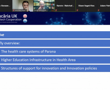 O Governo do Estado do Paraná, por meio da Fundação Araucária (FA), com o apoio da Superintendência Geral da Ciência, Tecnologia e Ensino Superior (Seti) e a Embaixada Britânica realizou, nesta segunda-feira (28), a solenidade de abertura da Missão Técnica Virtual Araucária e UK: Healthtech Cooperation.  -  Curitiba, 28/06/2021  -  Foto: Fundação Araucária