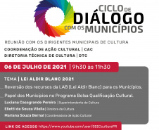 Lei Aldir Blanc é o tema do Ciclo de Diálogo com os Municípios desta terça-feira  -  Foto/Arte: SECC