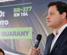 Novo viaduto melhora mobilidade na BR-277 e traz mais segurança a moradores de Campo Largo. A obra foi inaugurada oficialmente nesta quarta-feira (14) pelo governador Carlos Massa Ratinho Junior. Na foto, o secretário estadual da Infraestrutura e Logística, Sandro Alex   -  Curitiba, 14/07/2021  -  foto: Rodrigo Félix Leal