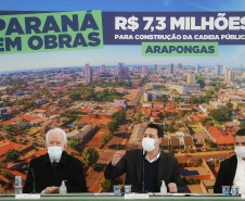 Governador Carlos Massa Ratinho Junior, durante solenidade assinatura de ordem serviços para construção da Cadeia Pública e pavimentação de estradas rurais em Arapongas -  Curitiba, 19/07/2021  -  Foto: Jonathan Campos/AEN