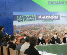 Governador Carlos Massa Ratinho Junior, durante solenidade assinatura de ordem serviços para construção da Cadeia Pública e pavimentação de estradas rurais em Arapongas -  Curitiba, 19/07/2021  -  Foto: Jonathan Campos/AEN