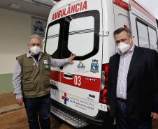 O secretário de Estado da Saúde, Beto Preto acompanha o ministro da Saúde, Marcelo Queiroga, nesta terça-feira (20) no Hospital Municipal Padre Germano Lauck  em Foz do Iguaçu. Foto: Gilson Abreu/AEN