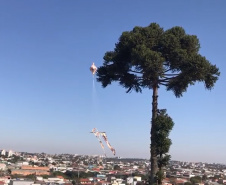 Polícia Militar apreende balão que caiu no bairro Boqueirão, em Curitiba, na manhã deste domingoFoto: Marcia Santos/SESP