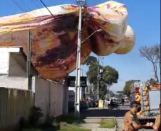 Polícia Militar apreende balão que caiu no bairro Boqueirão, em Curitiba, na manhã deste domingo

Foto: PMPR