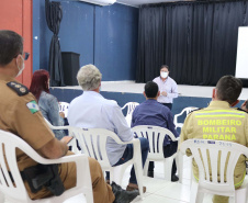 O secretário estadual da Segurança Pública, Romulo Marinho Soares, esteve no município de Porto Rico, no Noroeste do Paraná, nesta quinta-feira (5), para tratativas sobre o fluxo de trabalho das forças de segurança na região, com planejamento de reforço para os próximos feriados e final de semana, além da Operação Verão 2021-2022. Foto: SESP