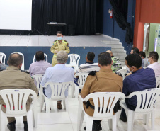 O secretário estadual da Segurança Pública, Romulo Marinho Soares, esteve no município de Porto Rico, no Noroeste do Paraná, nesta quinta-feira (5), para tratativas sobre o fluxo de trabalho das forças de segurança na região, com planejamento de reforço para os próximos feriados e final de semana, além da Operação Verão 2021-2022. Foto: SESP