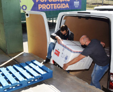 A Secretaria de Estado da Saúde (Sesa) recebeu na tarde desta segunda-feira (9) mais 67,6 mil vacinas contra a Covid-19. As doses da CoronaVac/Butantan fazem parte do lote com 209.170 vacinas para o Paraná, anunciadas pelo Ministério da Saúde no final da noite deste domingo (8). Foto: Américo Antonio/SESA