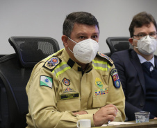 A Secretaria da Segurança Pública do Paraná (Sesp) recebeu, na manhã desta segunda-feira (09/08), a visita do Secretário de Operações Integradas (SEOPI) do Ministério da Justiça, Alfredo de Souza Lima Coelho Carrijo, para conhecer a estrutura da Pasta e fazer uma reunião técnica com intuito de reforçar a integração com o estado do Paraná. - Curitiba, 09/08/2021  -  Foto: SESP-PR