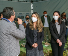 A primeira-dama Luciana Saito Massa, que preside o Conselho de Ação Solidária, e o secretário de Desenvolvimento Sustentável e do Turismo, Márcio Nunes, participam  da distribuição de mudas da campanha Floresce Paraná.F oto: Valdelino Pontes