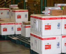 A Secretaria de Estado da Saúde (Sesa) iniciou a distribuição de mais 207.500 vacinas contra a Covid-19 nesta terça-feira (31). O lote é destinado integralmente para segunda dose (D2), sendo 116.750 doses da AstraZeneca, 64.350 Pfizer e 26.400 CoronaVac.  -  Curitiba, 31/08/2021  -  Foto; américo antonio/SESA