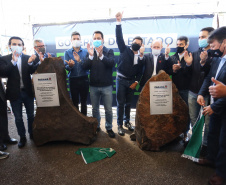 O governador Carlos Massa Ratinho Junior esteve nesta quinta-feira (9) em Palmas para o lançamento da pedra fundamental da pavimentação em concreto rígido de um trecho de 59,55 quilômetros da rodovia, além da implantação de 12,39 quilômetros de terceiras faixas.  - Palmas, 09/09/2021  -  Foto: José Fernando Ogura/AEN