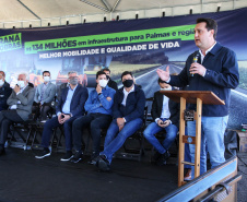 O governador Carlos Massa Ratinho Junior esteve nesta quinta-feira (9) em Palmas para o lançamento da pedra fundamental da pavimentação em concreto rígido de um trecho de 59,55 quilômetros da rodovia, além da implantação de 12,39 quilômetros de terceiras faixas.  - Palmas, 09/09/2021  -  Foto: José Fernando Ogura/AEN