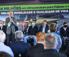 O governador Carlos Massa Ratinho Junior esteve nesta quinta-feira (9) em Palmas para o lançamento da pedra fundamental da pavimentação em concreto rígido de um trecho de 59,55 quilômetros da rodovia, além da implantação de 12,39 quilômetros de terceiras faixas.  - Palmas, 09/09/2021  -  Foto: José Fernando Ogura/AEN