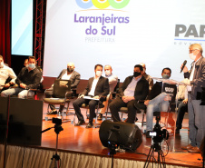  O governador Carlos Massa Ratinho Junior participou, nesta sexta-feira (10), do lançamento da Agro Laranjeiras, nova empresa de desmamados que fará um investimento inicial de R$ 377 milhões no Estado.  Laranjeiras do Sul, 10/09/2021  -  Foto: Ari Dias/AEN