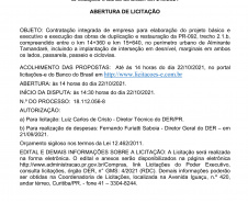 O Departamento de Estradas de Rodagem do Paraná (DER/PR) publicou nesta quarta-feira (22)o edital para contratar a elaboração de projeto e execução da obra de duplicação de um novotrecho da Rodovia dos Minérios (PR-092), desta vez no perímetro urbano de AlmiranteTamandaré, na Região Metropolitana de Curitiba (RMC). -  Curitiba, 23/09/2021  -  Foto: DER