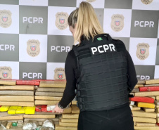 A Polícia Civil do Paraná (PCPR) apreendeu 1.492,46 quilos de maconha do crime organizado, na noite de sexta-feira (24), em estacionamentos na região central de Curitiba. Um homem e duas mulheres, de 27, 28 e 35 anos, foram presos em flagrante pelos crimes de tráfico de drogas, associação para o tráfico e posse ilegal de arma de fogo.  -  Curitiba, 27/09/2021  -  Foto: Polícia Civildo Paraná