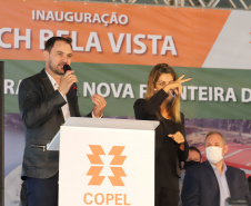 O governador Carlos Massa Ratinho Junior, o ministro de Minas e Energia, Bento Albuquerque, e o presidente da Copel, Daniel Pimentel Slaviero, inauguram de forma virtual nesta sexta-feira (1º) a Pequena Central Hidrelétrica Bela Vista, em Verê, no Sudoeste do Estado.  Na foto o Prefeito de Vere, Ademilso Rosin  01/10/2021 - Foto: Geraldo Bubniak/AEN