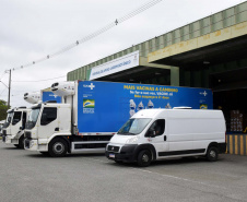 As 344.210 doses da vacina contra a Covid-19 referentes à 56ª pauta de distribuição do Ministério da Saúde chegaram ao Paraná nesta terça-feira (5). Foto: Américo Antonio/SESA