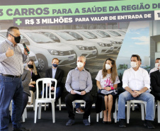 O governador Carlos Massa Ratinho Junior entrega 83 veículos para a Regional de Saúde de Maringá. Gilson Abreu/AEN