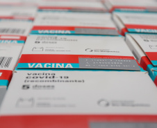 Um novo carregamento 133.100 vacinas AstraZeneca/Fiocruz   contra a Covid-19 chegam no Centro de Medicamentos do Paraná (Cemepar), em Curitiba, na noite desta quinta-feira (21).  Foto: Geraldo Bubniak/AEN