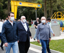 O governador Carlos Massa Ratinho Junior inaugurou nesta quinta-feira (28) a obra de transposição do rio Capivari para a Bacia do Iraí, em Colombo, na região metropolitana de Curitiba. Foto: Jonathan Campos/AEN