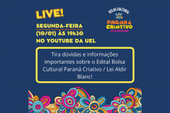 UEL promove live nesta segunda para tirar dúvidas sobre edital Bolsa Cultural Paraná Criativo