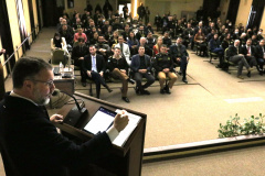 O secretário da Segurança Pública, Wagner Mesquita de Oliveira, o diretor geral da Polícia Centífica e demais autoridades durante aula inaugural do curso para policiais científicos. Curitiba, 21/06/2022 Foto: Ricardo Almeida/SESP