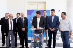 O governador Carlos Massa Ratinho Júnior nomeou nesta quarta-feira (02) os primeiros servidores efetivos da Agência Reguladora de Serviços Públicos Delegados de Infraestrutura do Paraná (Agepar). Presentes: secretários: Chefe da Casa Civil, Guto Silva; de Desenvolvimento Ambiental e de Turismo do Paraná, Márcio Nunes; presidente da Agepar, Omar Akel; de Infraestrutura e Logística, Sandro Alex; entre outros.Curitiba, 02-09-19.Foto: Arnaldo Alves / AEN.