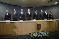O governador Carlos Massa Ratinho Junior, participa da cerimônia de inauguração da Delegacia Modelo de Investigação e Análise Financeira, na superintendência da Polícia Federal no Estado do Paraná. Participaram: Ministro da Justiça e Segurança Pública, Sergio Moro; diretor Geral da Polícia Federal, Maurício Valeixo; secretário de Segurança, Romulo Marinho; entre outros.Curitiba, 01-11-19.Foto: Arnaldo Alves / AEN.