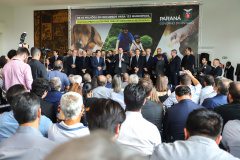 O governador Carlos Massa Ratinho Junior confirmou nesta terça-feira (17), durante evento no Palácio Iguaçu, um grande pacote voltado para o meio ambiente e a sustentabilidade. Foram destinados, entre liberações diretas e convênios, R$ 65 milhões para 149 municípios do Estado. Foto: Arnaldo Alves/AEN