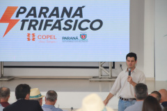 O presidente da Copel, Daniel Slaviero, e o superintendente de Projetos Especiais, Júlio Omori, estiveram ontem no Show Rural, em Cascavel, em reuniões com empresários e produtores das regiões Oeste e Sudoeste.
Foto: Valdenir Cavalheiro/Copel