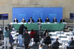 O Governo do Estado realiza coletiva de imprensa com representantes da Secretaria de Desenvolvimento Sustentável e Turismo, Instituto Água e Terra, Sanepar, Copel e Simepar para apresentar um balanço da situação hídrica do Paraná e novas ações para enfrentamento do período de estiagem. Curitiba - 27/05/2020 - Foto: Geraldo Bubniak/AEN