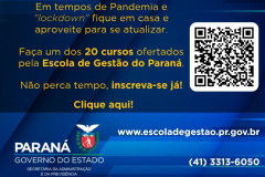 A Secretaria da Administração e da Previdência, por meio de sua Escola de Gestão do Paraná (EGP), abriu, excepcionalmente, a inscrição para 20 cursos de modo a possibilitar que os servidores que estão em teletrabalho possam se atualizar durante o período de lockdown.  - Curitiba, 18/03/2021  -  Foto/Arte: Divulgação Escola de Gestão