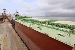 Mais um grande navio graneleiro atraca no Corredor de Exportação do Porto de Paranaguá para receber uma carga recorde de farelo de soja. O Pacific Myra, com 292 metros de comprimento (loa) e 45 metros de largura (boca), atracou no berço 214, no último final de semana, e segue carregando. A embarcação vai levar, para a Holanda, 108.577 mil toneladas do produto. -  Paranaguá, 12/04/2021  -  Foto: Claudio Neves/Portos do Paraná