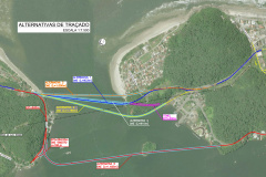 Mapa alternativas de traçado para a ponte de Guaratuba  -  Curitiba, 07/06/2021  -  Foto: DER