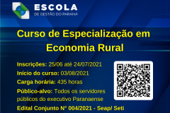 A Escola de Gestão do Paraná (EGP) está com inscrições abertas para o preenchimento
de 200 (duzentas) vagas para o curso de Pós-Graduação em Economia Rural. -  Foto/Arte: Lorival/Escola de Gestão