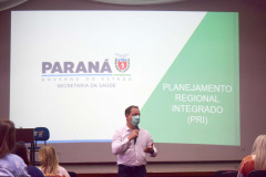 A Secretaria de Estado da Saúde retomou a discussão do Planejamento Regional Integrado (PRI), iniciando a segunda etapa do projeto na Macrorregião Oeste nesta segunda-feira (25), em Foz do Iguaçu.. Foto: Américo Antonio/SESA