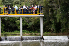 O governador Carlos Massa Ratinho Junior inaugurou nesta quinta-feira (28) a obra de transposição do rio Capivari para a Bacia do Iraí, em Colombo, na região metropolitana de Curitiba. Foto: Jonathan Campos/AEN